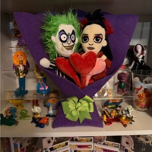 Beetlejuice and Lydia Purple Bouquet with hearts
